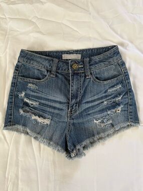 Crave Fame Distressed Denim Shorts - Blue Wash